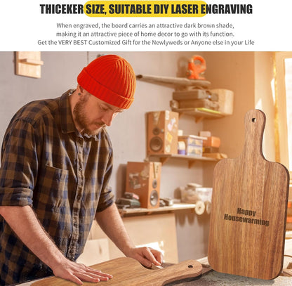 12 Pcs Bulk Wood Cutting Board with Handle Cutting Board for Laser Engraving, 11" x 5" Bamboo Serving Trays Charcuterie Trays for Customized Wedding Housewarming Mom Christmas Gift Party Favor