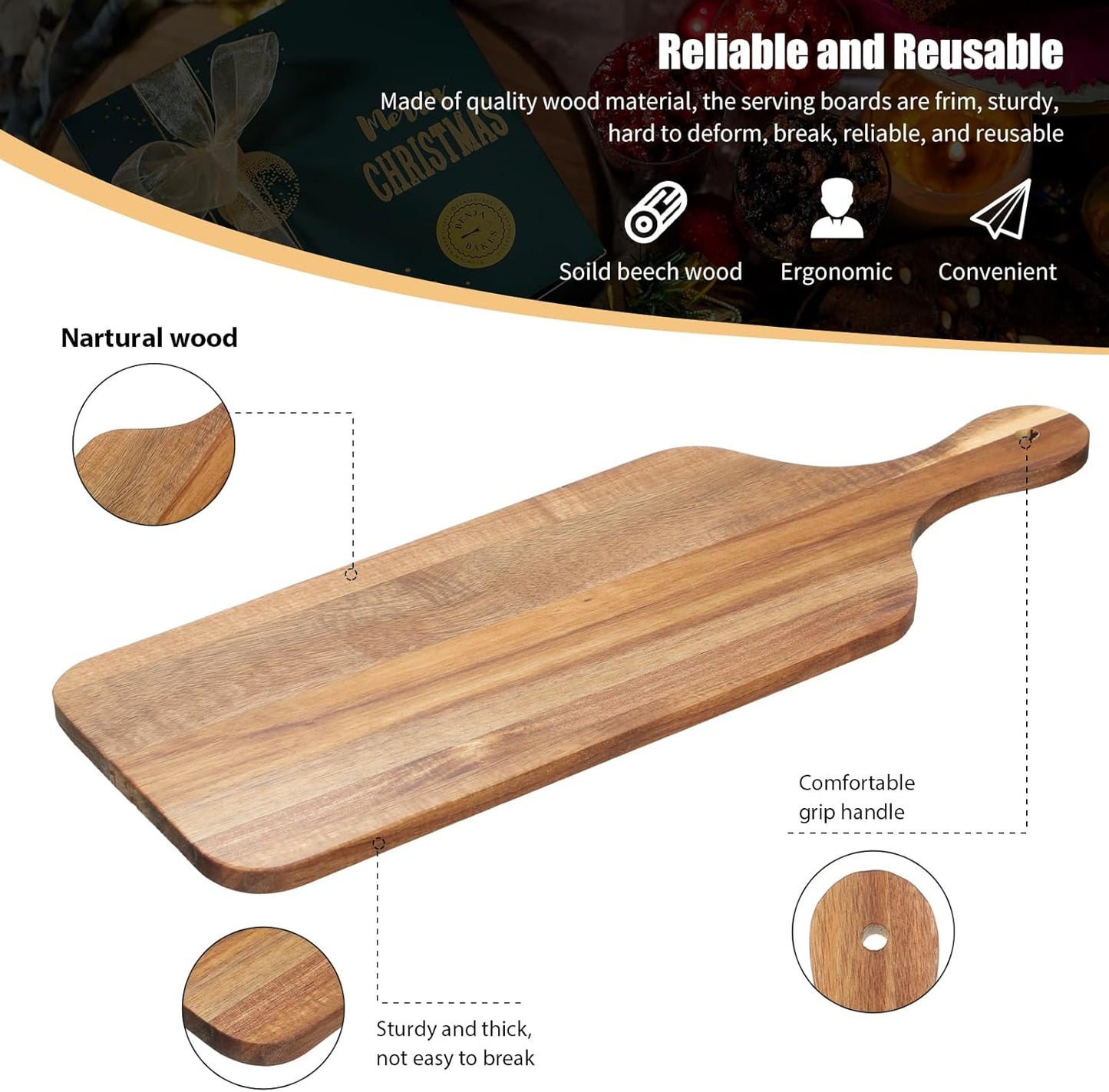 12 Pcs Bulk Wood Cutting Board with Handle Cutting Board for Laser Engraving, 11" x 5" Bamboo Serving Trays Charcuterie Trays for Customized Wedding Housewarming Mom Christmas Gift Party Favor