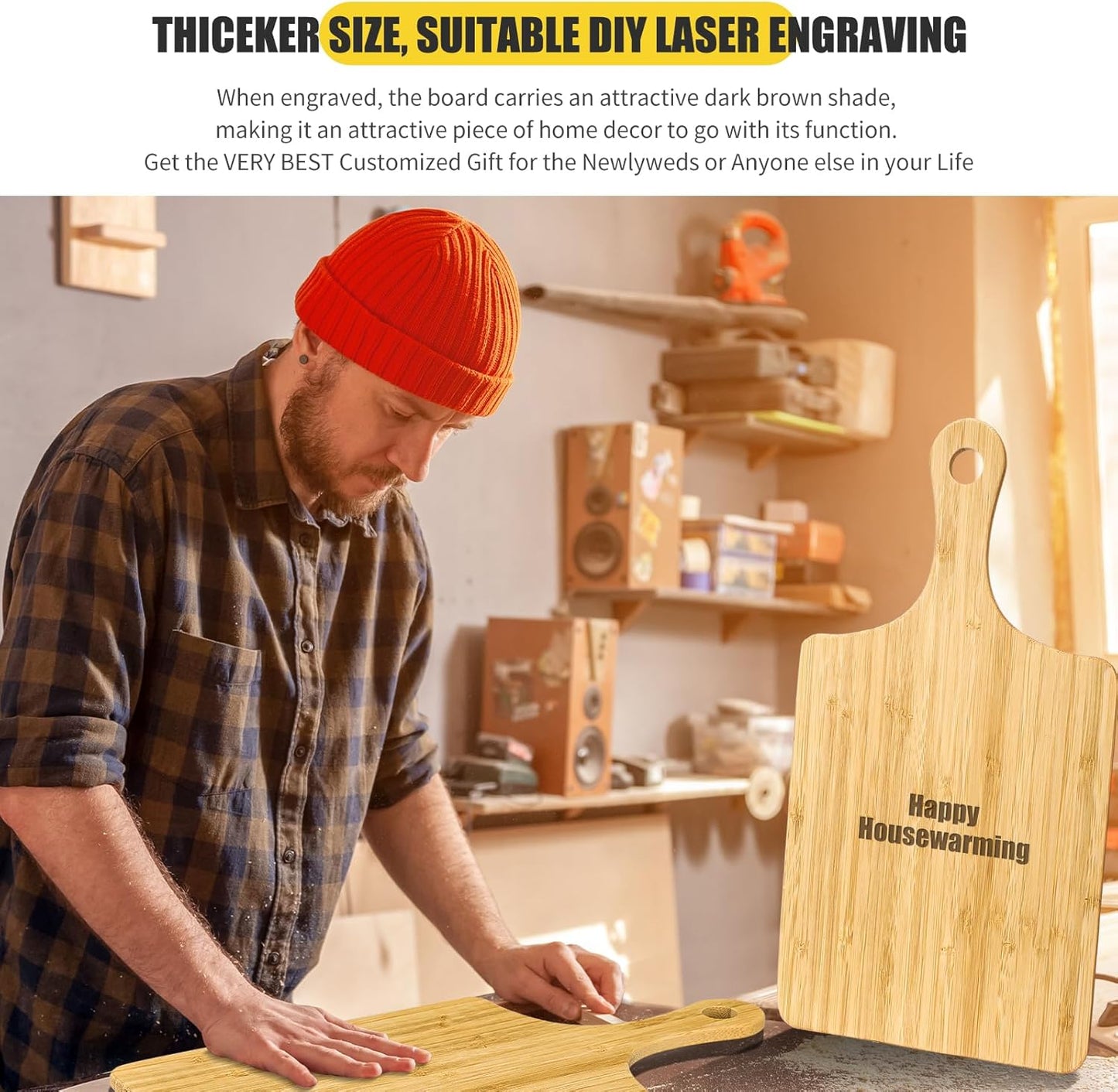 12 Pcs Bulk Wood Cutting Board with Handle Cutting Board for Laser Engraving, 11" x 5" Bamboo Serving Trays Charcuterie Trays for Customized Wedding Housewarming Mom Christmas Gift Party Favor