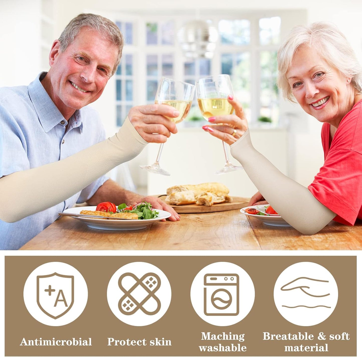 8 Pairs Elderly Skin Protector Sleeves Thin Skin Arm Sleeve Bruise Protective from Abrasions Tear Sun Exposure