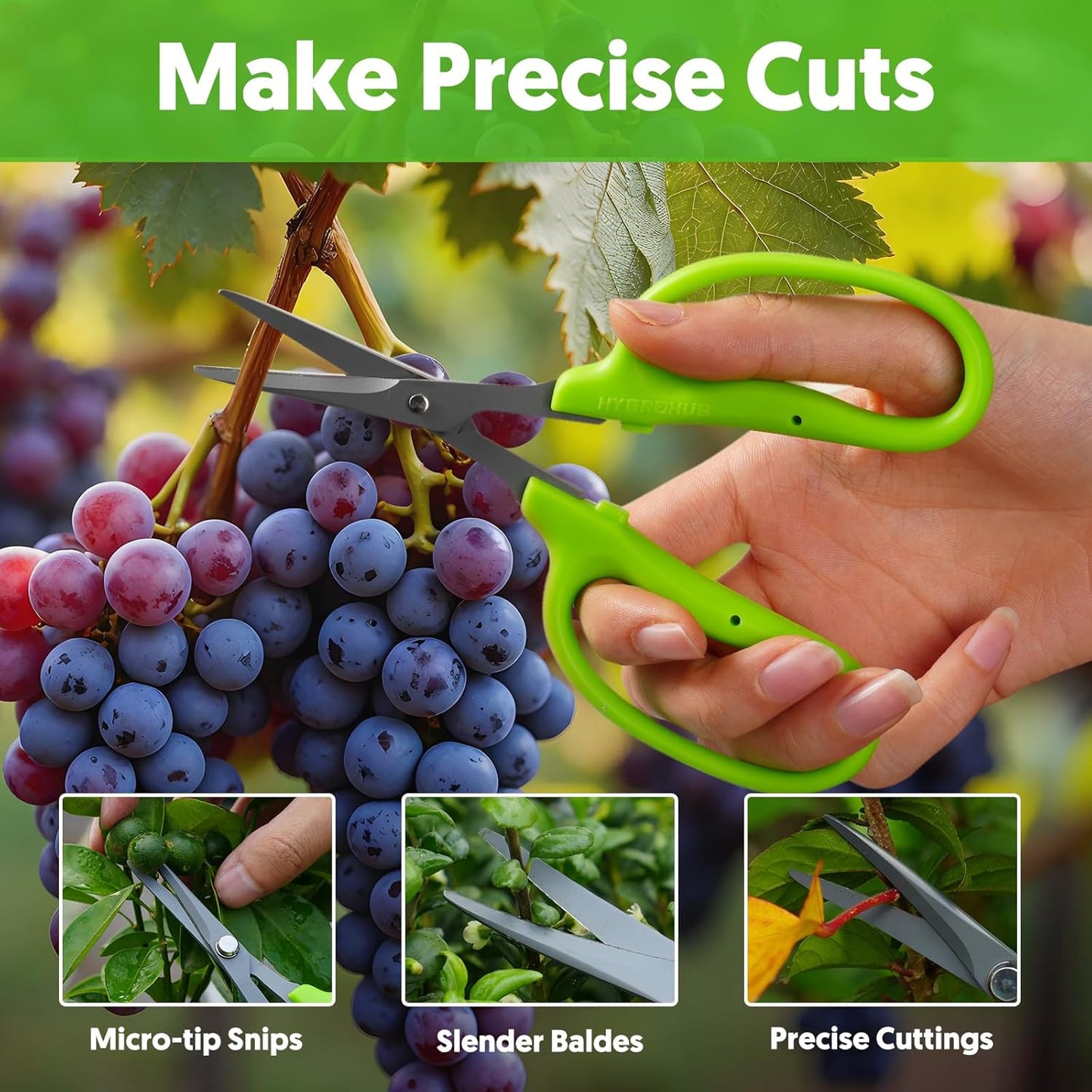 Garden Scissors, 6-in Curved Blade Pruning Shears, Non-Stick Coated Steel | Sharp Small Gardening Snips for Plants, Herbs, Flowers in Grow Tent and Hydroponics, Garden Trimming Tools, Easy to Clean