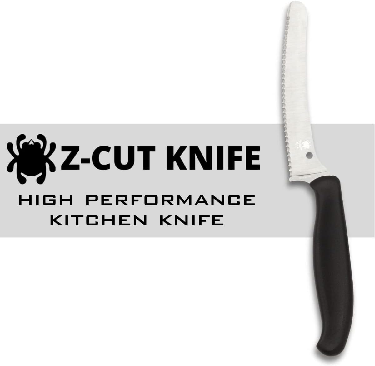 Z-Cut Kitchen Knife, SpyderEdge | 8.62" Overall Length, 4.3" CTS BD1N Steel Blade, Black, Polypropylene Handle, Full-Flat Grind