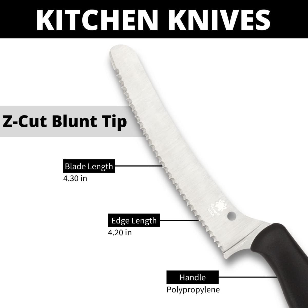 Z-Cut Kitchen Knife, SpyderEdge | 8.62" Overall Length, 4.3" CTS BD1N Steel Blade, Black, Polypropylene Handle, Full-Flat Grind