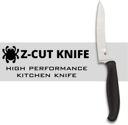 Z-Cut Kitchen Knife, SpyderEdge | 8.62" Overall Length, 4.3" CTS BD1N Steel Blade, Black, Polypropylene Handle, Full-Flat Grind