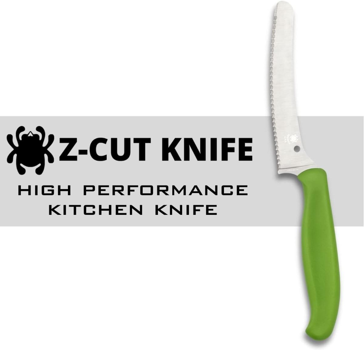Z-Cut Kitchen Knife, SpyderEdge | 8.62" Overall Length, 4.3" CTS BD1N Steel Blade, Black, Polypropylene Handle, Full-Flat Grind