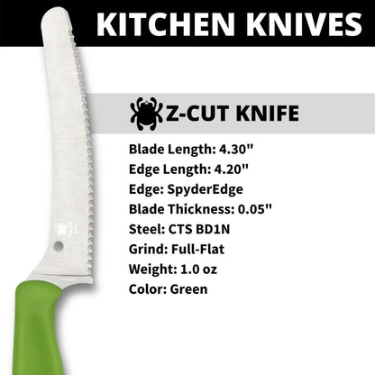 Z-Cut Kitchen Knife, SpyderEdge | 8.62" Overall Length, 4.3" CTS BD1N Steel Blade, Black, Polypropylene Handle, Full-Flat Grind