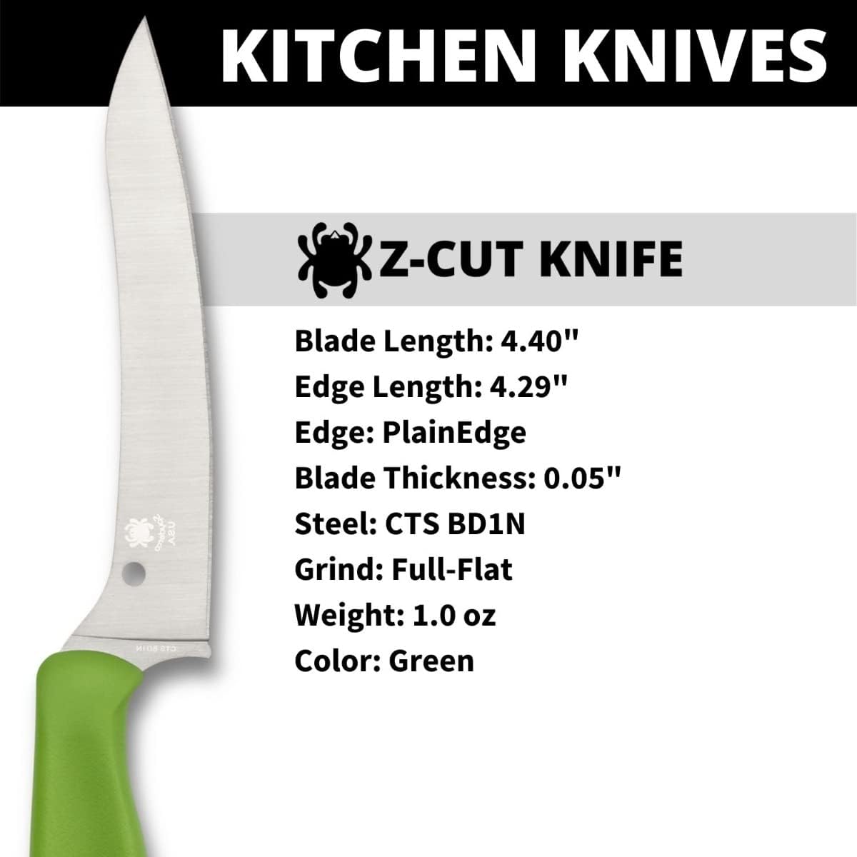 Z-Cut Kitchen Knife, SpyderEdge | 8.62" Overall Length, 4.3" CTS BD1N Steel Blade, Black, Polypropylene Handle, Full-Flat Grind