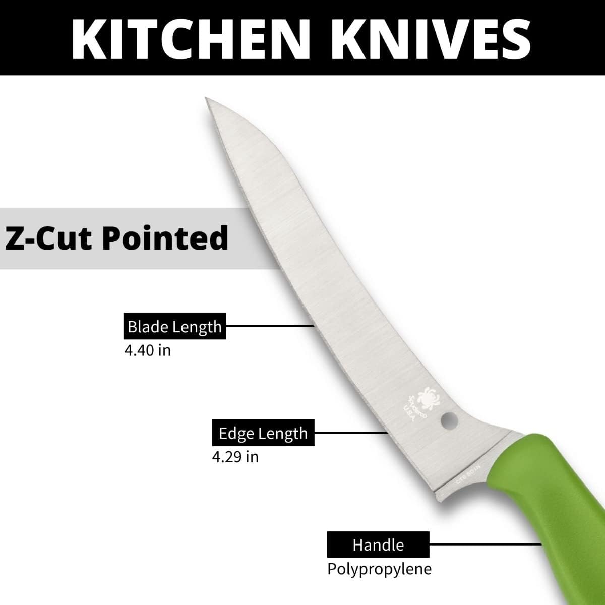 Z-Cut Kitchen Knife, SpyderEdge | 8.62" Overall Length, 4.3" CTS BD1N Steel Blade, Black, Polypropylene Handle, Full-Flat Grind