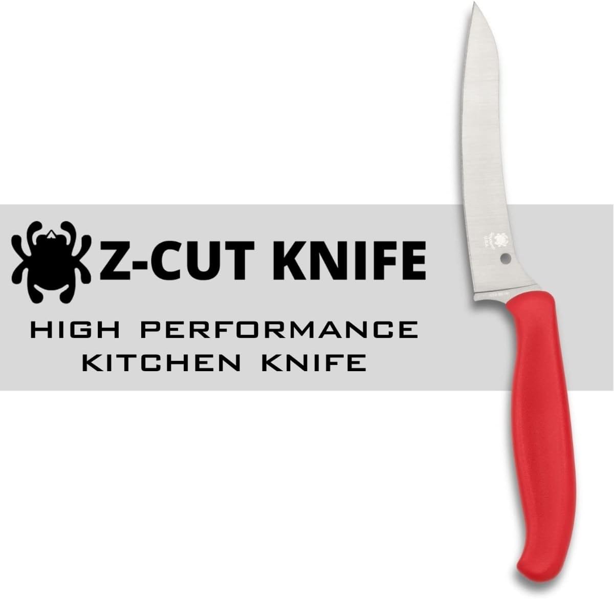 Z-Cut Kitchen Knife, SpyderEdge | 8.62" Overall Length, 4.3" CTS BD1N Steel Blade, Black, Polypropylene Handle, Full-Flat Grind