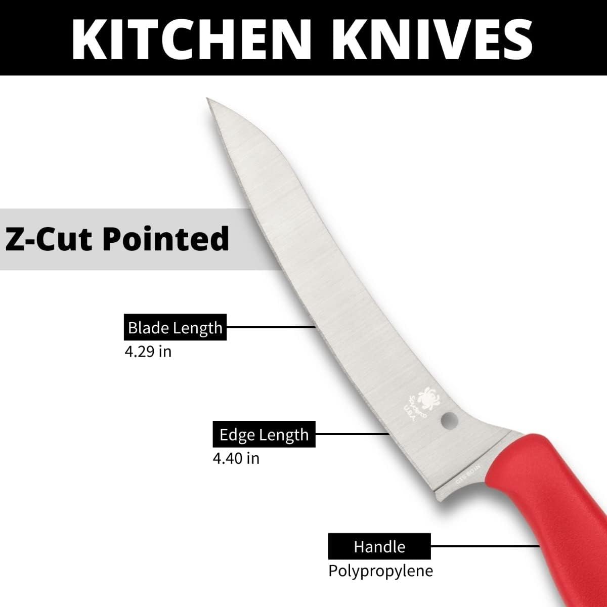 Z-Cut Kitchen Knife, SpyderEdge | 8.62" Overall Length, 4.3" CTS BD1N Steel Blade, Black, Polypropylene Handle, Full-Flat Grind