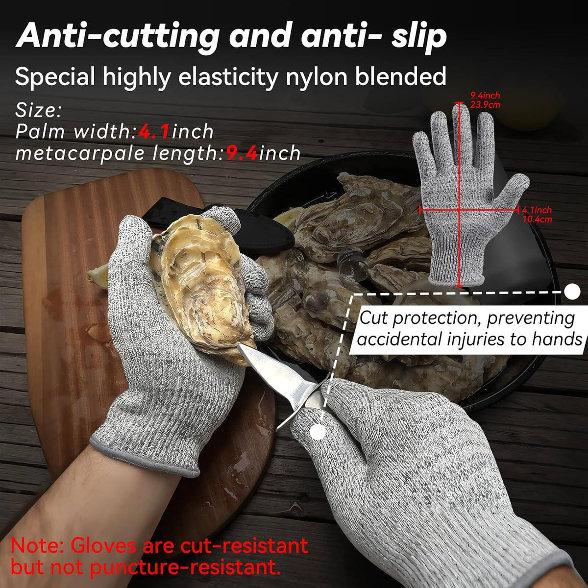 Oyster Shucking Knife Set, Pakkawood Handle, Level 5 Gloves(L)