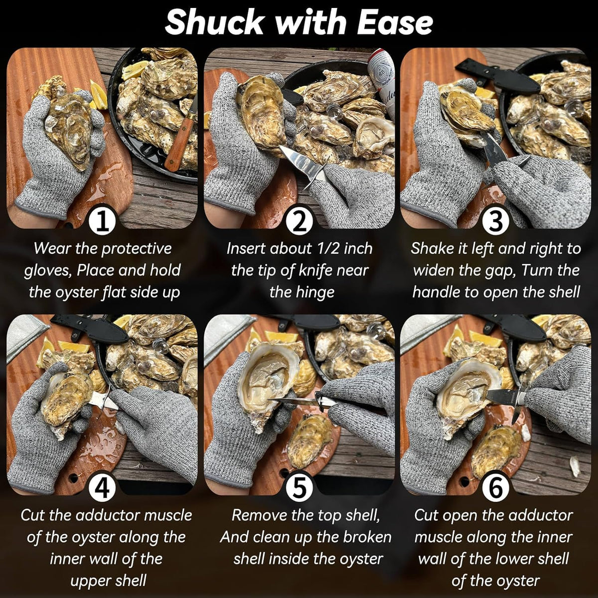 Oyster Shucking Knife Set, Pakkawood Handle, Level 5 Gloves(L)