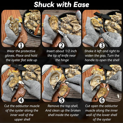 Oyster Shucking Knife Set, Pakkawood Handle, Level 5 Gloves(L)