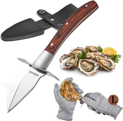 Oyster Shucking Knife Set, Pakkawood Handle, Level 5 Gloves(L)