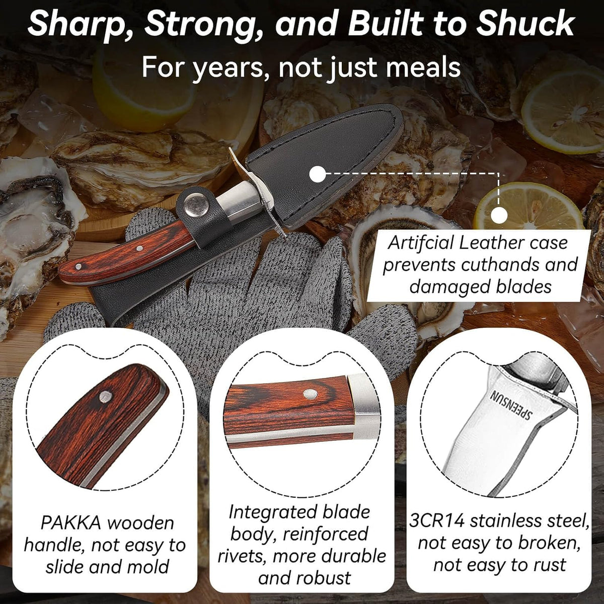 Oyster Shucking Knife Set, Pakkawood Handle, Level 5 Gloves(L)