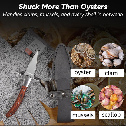Oyster Shucking Knife Set, Pakkawood Handle, Level 5 Gloves(L)