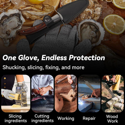 Oyster Shucking Knife Set, Pakkawood Handle, Level 5 Gloves(L)