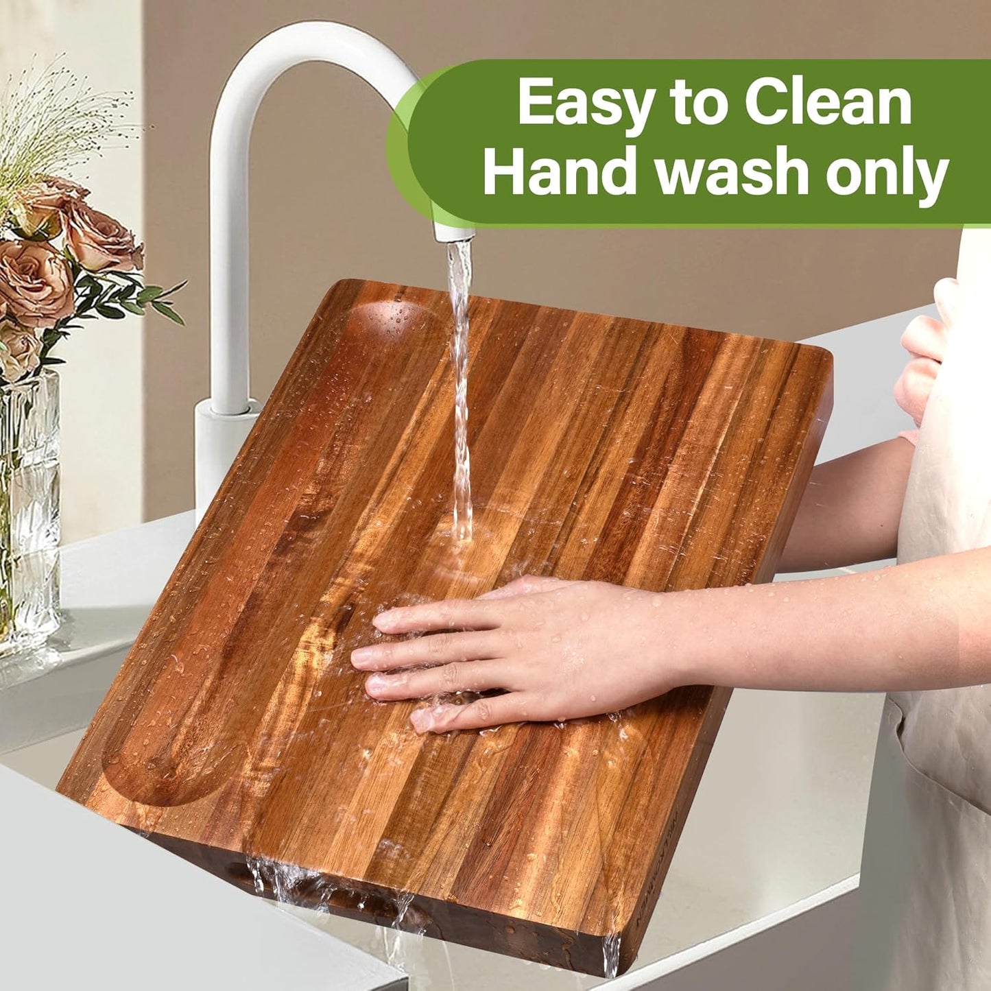 4-Piece Bamboo Cutting Boards for Kitchen, Chopping Board Set with Food Icon (Meat, Fish, Vegetables, Fruits) Butcher Block with Stands, Handles & Juice Grooves (Small, Medium, Large, XL)