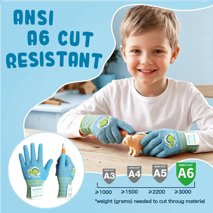2 Pairs MINI-KIDDO ANSI A6 Kids Cut Resistant Gloves MN1917, Kids Fishing Gloves, Food Grade Cutting Glove for Cooking, Whittling, Wood Carving, Mandolin and DIY (XXS, 3–5 Years)