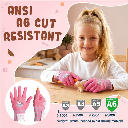 2 Pairs MINI-KIDDO ANSI A6 Kids Cut Resistant Gloves MN1917, Kids Fishing Gloves, Food Grade Cutting Glove for Cooking, Whittling, Wood Carving, Mandolin and DIY (XXS, 3–5 Years)