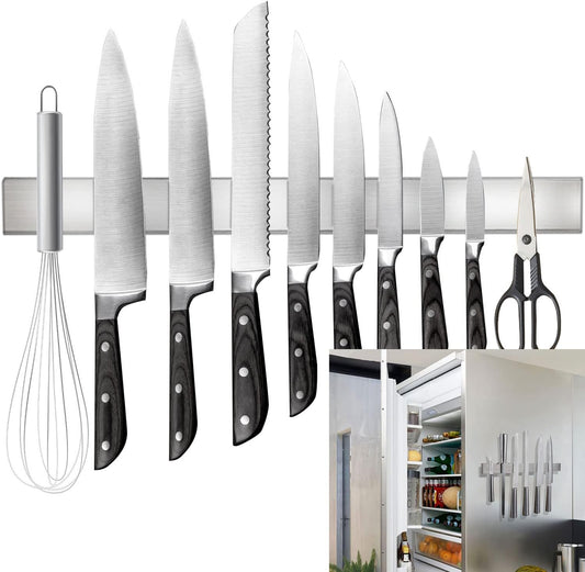 Magnetic Knife Holder for Refrigerator, 17inch | Double-Sided Heavy-Duty Magnets, Premium SUS304 Stainless Steel, Never Rusts, Wall Mountable, Multi-Use as Tool Holder