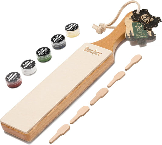 Premium Leather Strop for Knife Sharpening with Polishing Compound - Double Sided Stropping Leather – Stropping Kit: Knife Strop and Stropping Compound for Wood Carving and Woodworking
