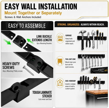 12" Magnetic Tool Holder, 4 Pack PVC-Coated Heavy Duty for Garage