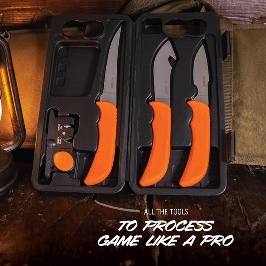 WildLite - 6-Piece Field to Freezer Hunting & Game Processing Knife Set with Gut Hook Blade, Caping Knife - Hunting Knives for Gutting Deer with Case - Deer & Elk Accessories