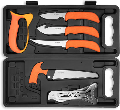 WildLite - 6-Piece Field to Freezer Hunting & Game Processing Knife Set with Gut Hook Blade, Caping Knife - Hunting Knives for Gutting Deer with Case - Deer & Elk Accessories