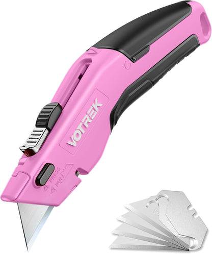 VOTREK® Box Cutter Utility Knife, [2-in-1] Retractable Box Cutter, with Blade Storage, Safety All Metal Heavy Duty Sharp Razor Knife for Home & Warehouse Cardboard, Carton, with Extra Blades