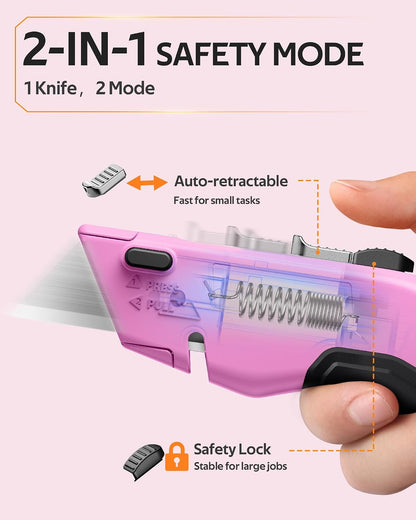VOTREK® Box Cutter Utility Knife, [2-in-1] Retractable Box Cutter, with Blade Storage, Safety All Metal Heavy Duty Sharp Razor Knife for Home & Warehouse Cardboard, Carton, with Extra Blades