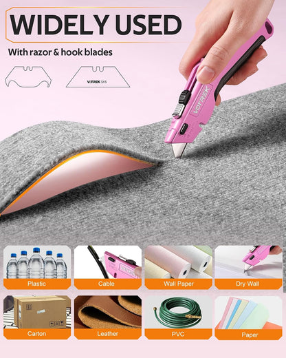 VOTREK® Box Cutter Utility Knife, [2-in-1] Retractable Box Cutter, with Blade Storage, Safety All Metal Heavy Duty Sharp Razor Knife for Home & Warehouse Cardboard, Carton, with Extra Blades