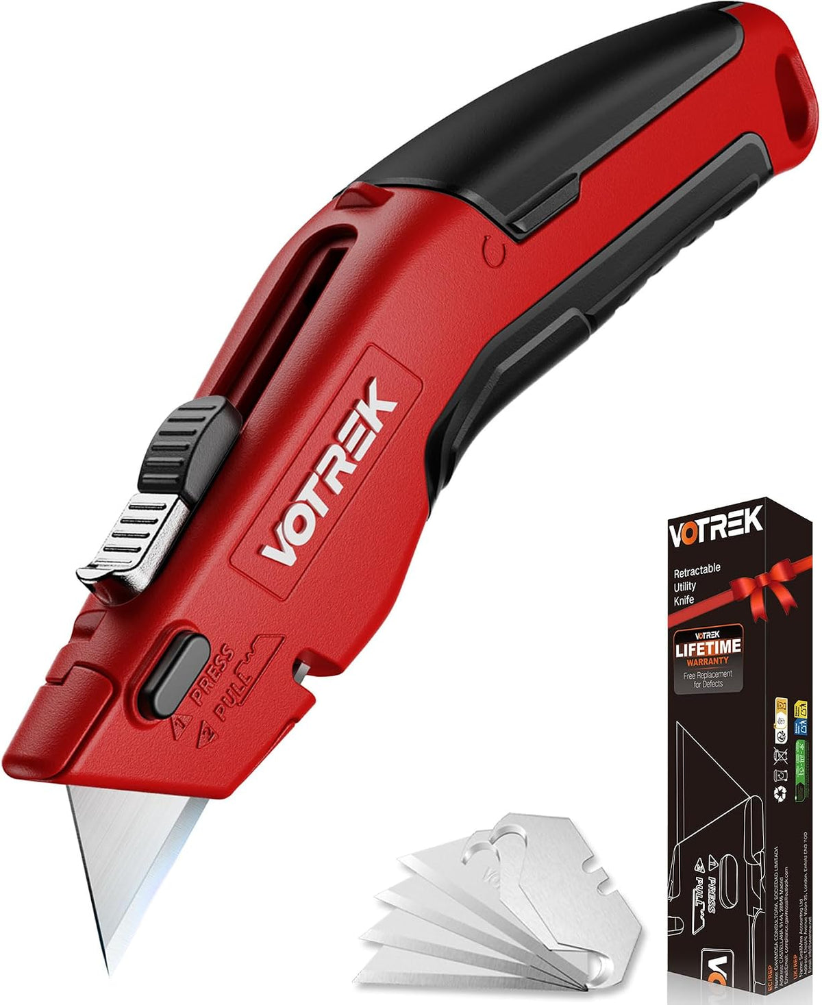 VOTREK® Box Cutter Utility Knife, [2-in-1] Retractable Box Cutter, with Blade Storage, Safety All Metal Heavy Duty Sharp Razor Knife for Home & Warehouse Cardboard, Carton, with Extra Blades