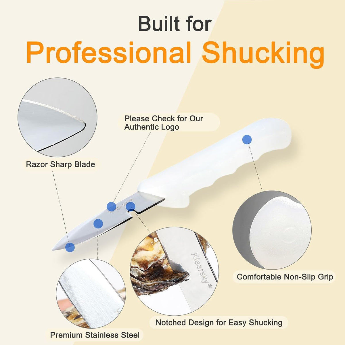 2 Pcs Oyster Knife, 2026 New Model Oyster Shucker, Premium Oyster Opener with Comfortable Non-slip Grip, Durable Solid Blade for All Kinds of Shells