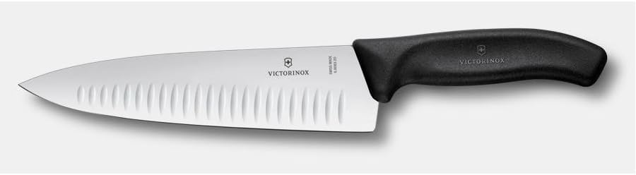 Swiss Classic 8 Inch Chef's Knife with Granton Blade, Stainless Steel, Black