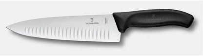 Swiss Classic 8 Inch Chef's Knife with Granton Blade, Stainless Steel, Black