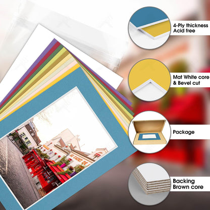 10 Pack Mixed Color Picture Mats 5x7 For 4x6+backing+bags