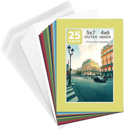 10 Pack Mixed Color Picture Mats 5x7 For 4x6+backing+bags