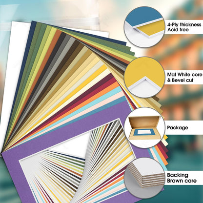 10 Pack Mixed Color Picture Mats 5x7 For 4x6+backing+bags