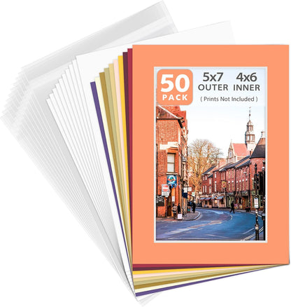 10 Pack Mixed Color Picture Mats 5x7 For 4x6+backing+bags
