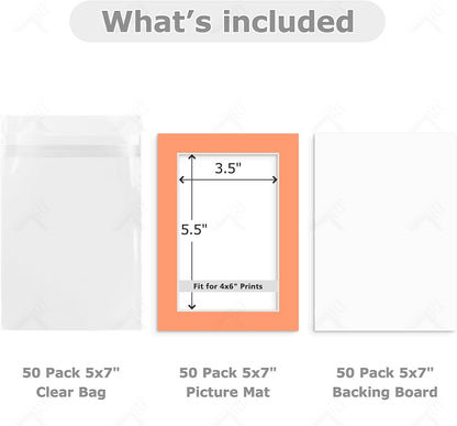 10 Pack Mixed Color Picture Mats 5x7 For 4x6+backing+bags