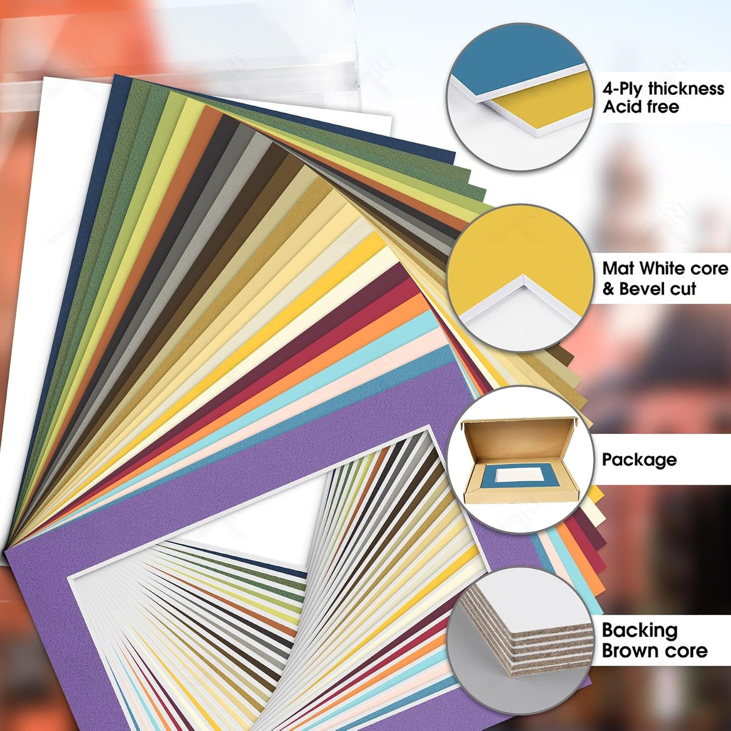 10 Pack Mixed Color Picture Mats 5x7 For 4x6+backing+bags