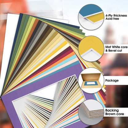 10 Pack Mixed Color Picture Mats 5x7 For 4x6+backing+bags
