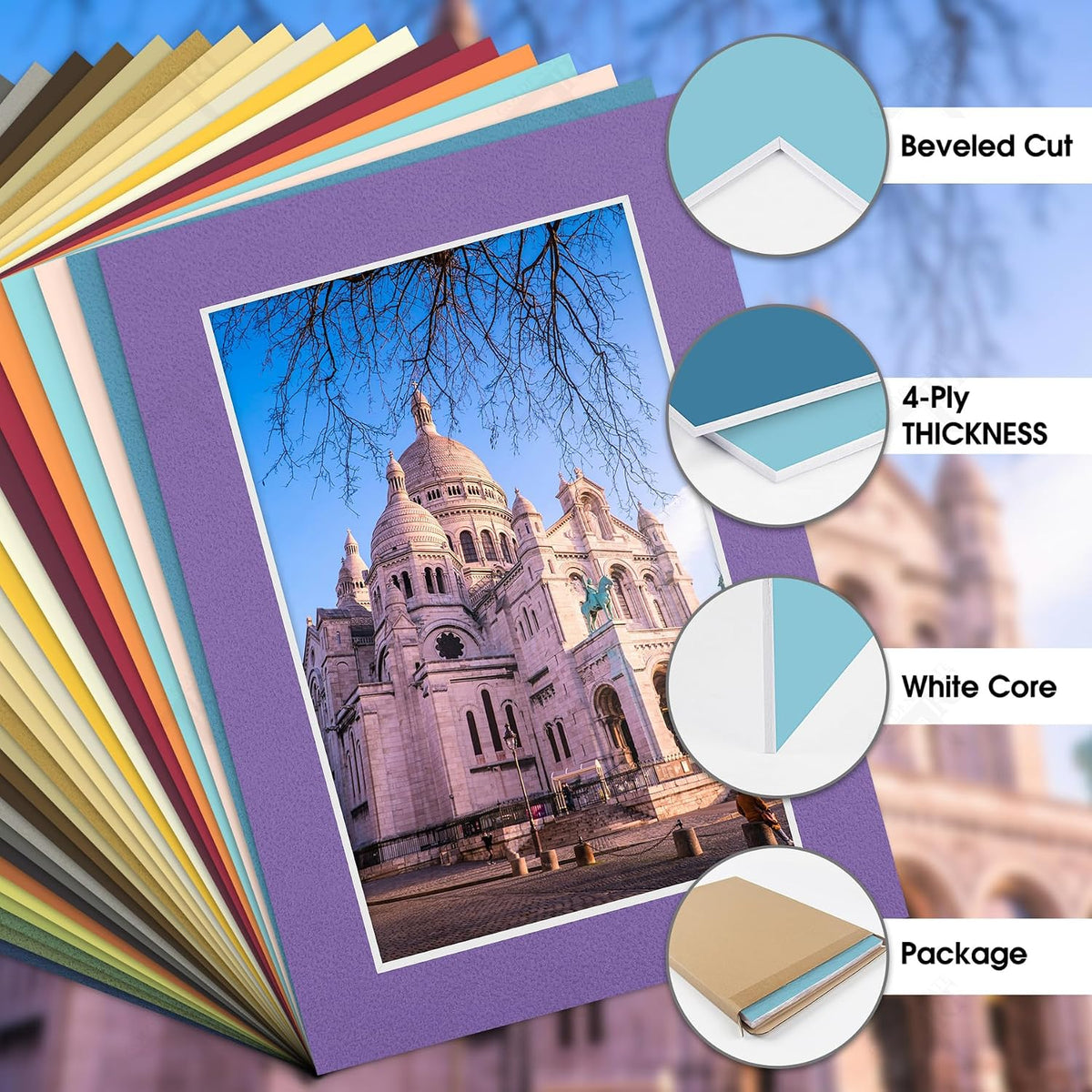 10 Pack Mixed Color Picture Mats 5x7 For 4x6+backing+bags