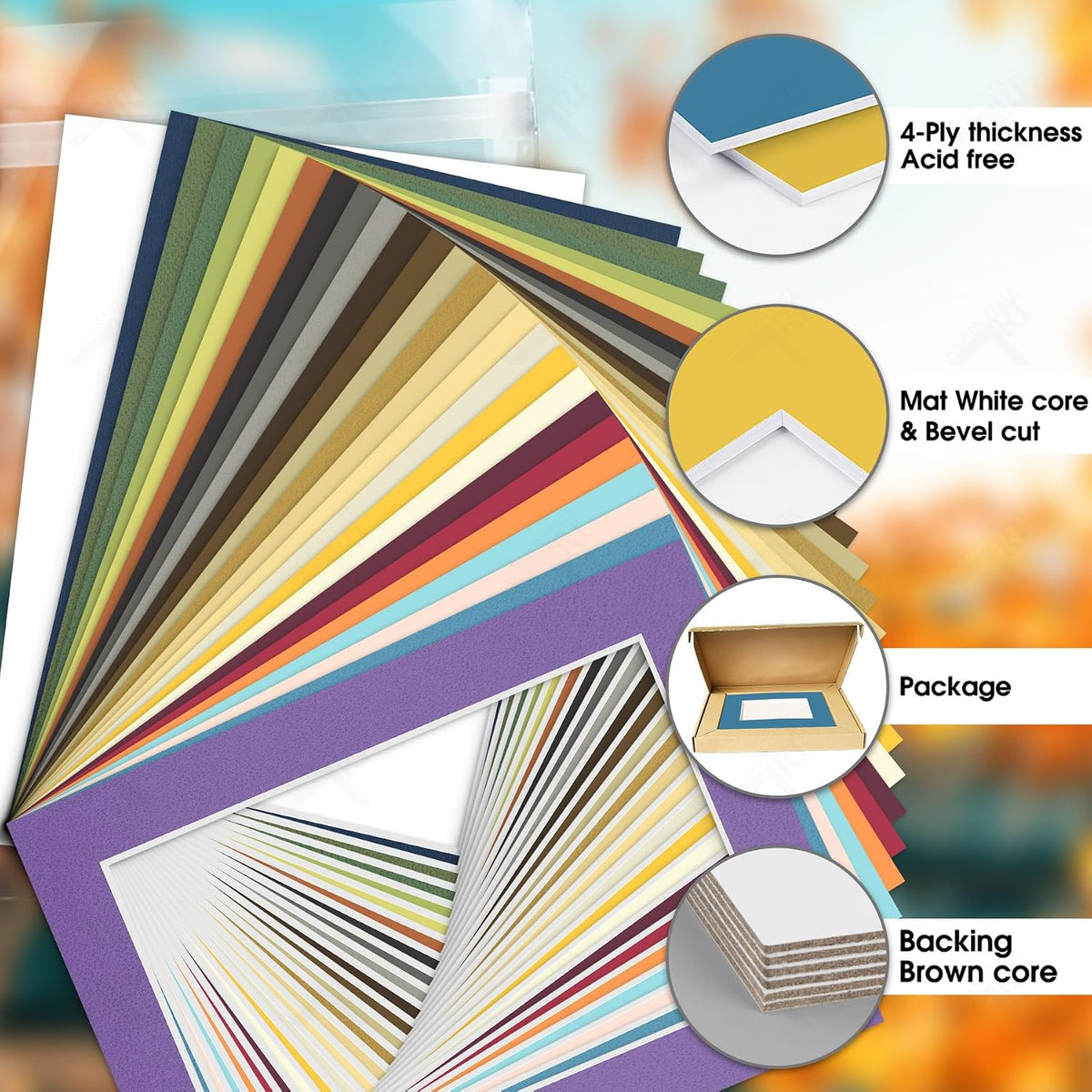 10 Pack Mixed Color Picture Mats 5x7 For 4x6+backing+bags