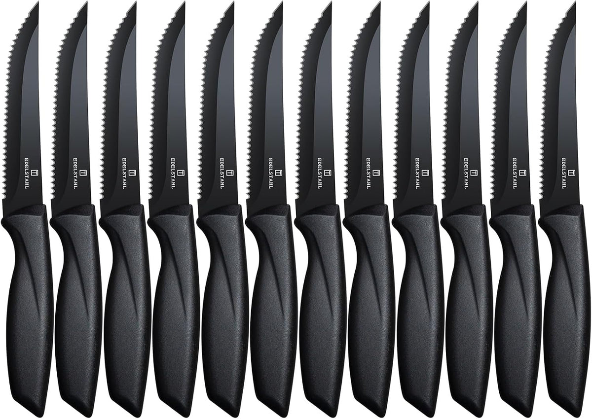 Serrated Steak Knives Set of 6, Steak Knife Set,Black Dinner Knives