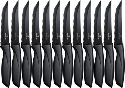 Serrated Steak Knives Set of 6, Steak Knife Set,Black Dinner Knives