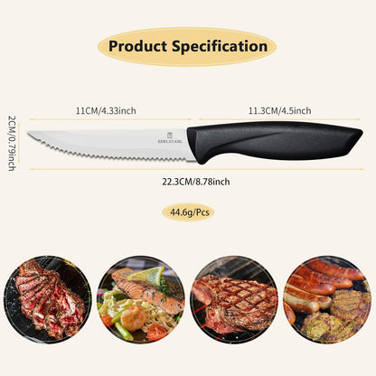 Serrated Steak Knives Set of 6, Steak Knife Set,Black Dinner Knives