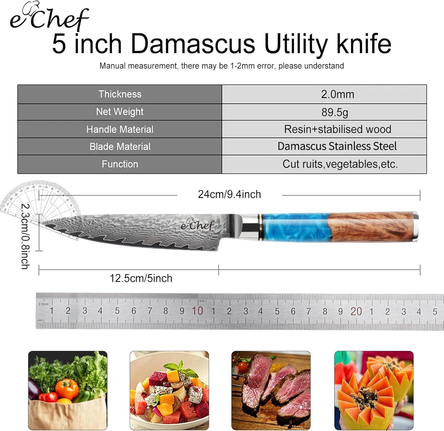 7-inch Santoku Knife, Professional Damascus VG10 Steel Kitchen Chef Knife, Wood Grain Resin Handle, Comes with Gift Box (7.5-inch Santoku knife)