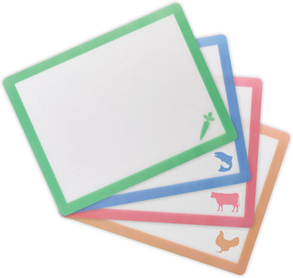 Kitchen Flexible Cutting Board Mat Set, Color-Coded with Icons, Food-Grade Nonporous BPA-Free Plastic, Set of 4